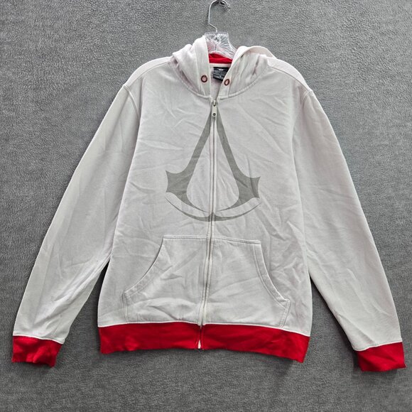 Assassin Creed III Men‎ Sweatshirts XL White Hoodie Logo Pockets Full Zip READ - Picture 1 of 12